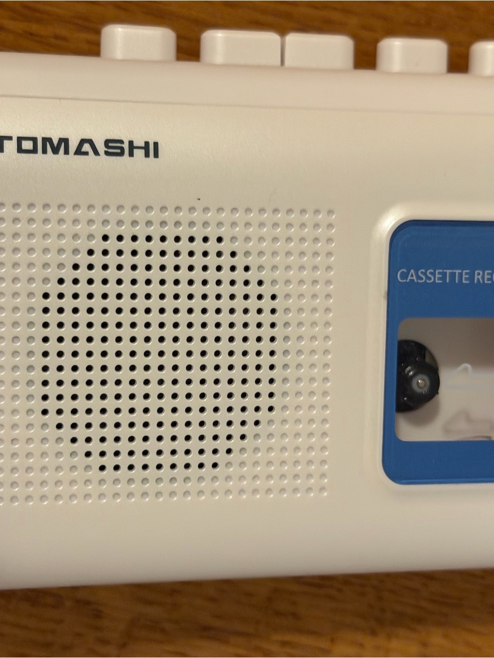 White Portable Cassette Player with Blue Accents